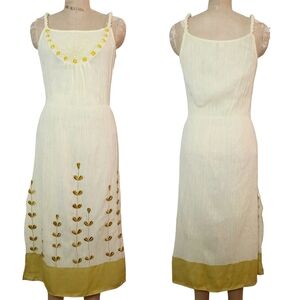 Nataya Age Of Love Pastel Yellow Cotton Embroidered Midi Dress